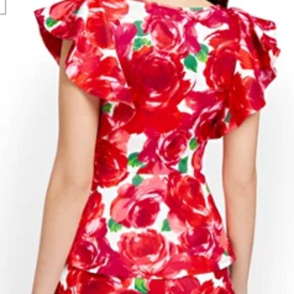 FLORAL-PRINT RUFFLE PEPLUM TOP - Picture 2 of 2